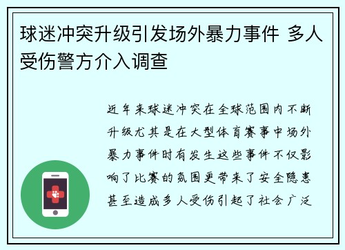 球迷冲突升级引发场外暴力事件 多人受伤警方介入调查